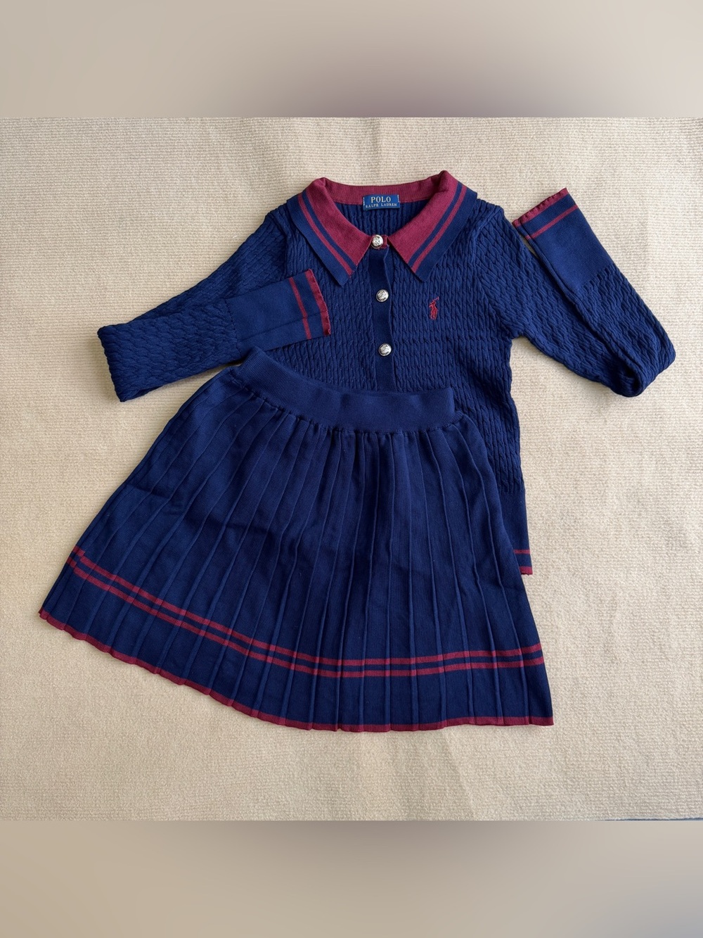 Polo by Ralph Lauren Navy & Burgundy Knit Polo Dress Set for Kids